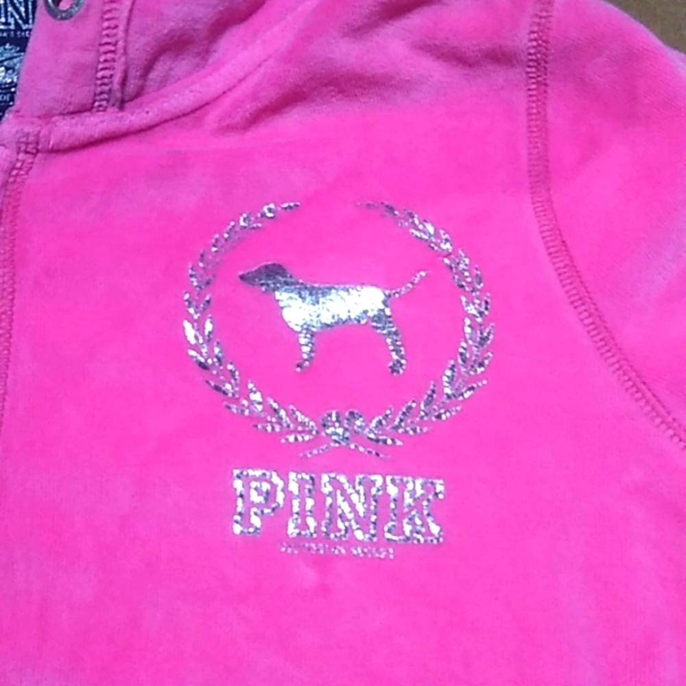 PINK Victoria's Secret Hoody Sweater Size L 1986 Invite Only faux fur & sequins - Picture 6 of 12